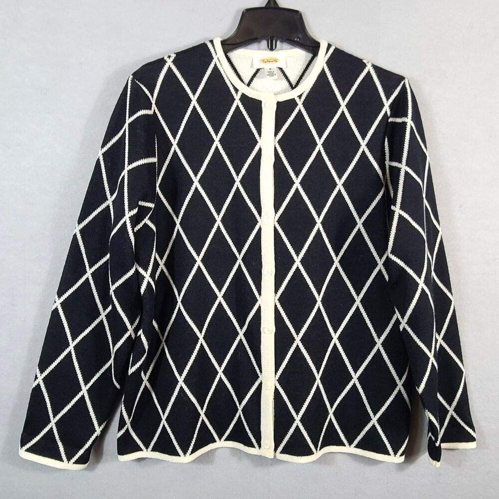 Talbots Cardigan Sweater Button Front Black Modern Cottagegore Classic Old Money